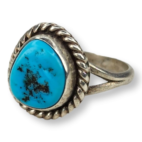 Jewelry - Signed Mike Chee Vintage Southwestern Sterling Silver Turquoise Ring Size 3.25